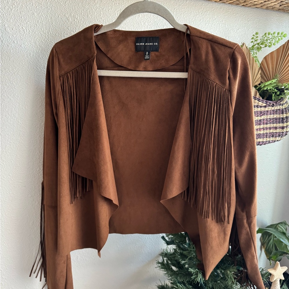 Silver Jeans Suede Brown Fringe Jacket